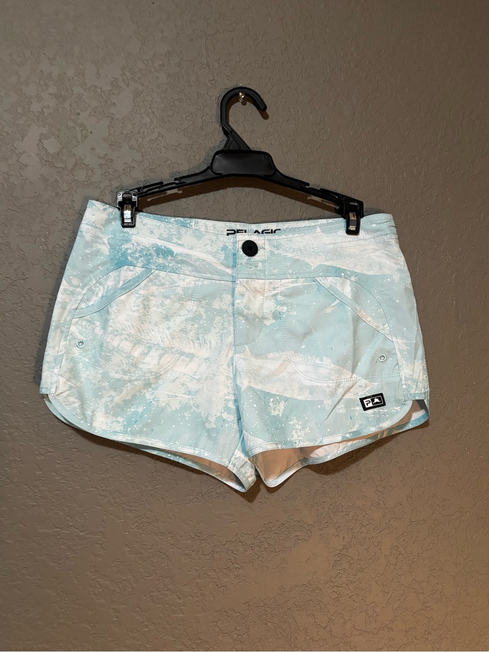 Pelagic Women's Light Aqua White Patterned Performance Shorts